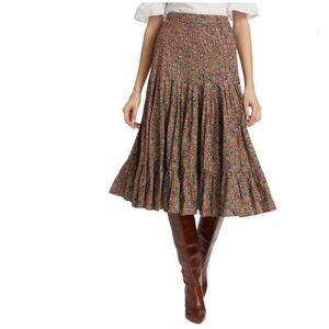Veronica Beard Panola Tiered Floral Midi Skirt Cinnamon Brown 2